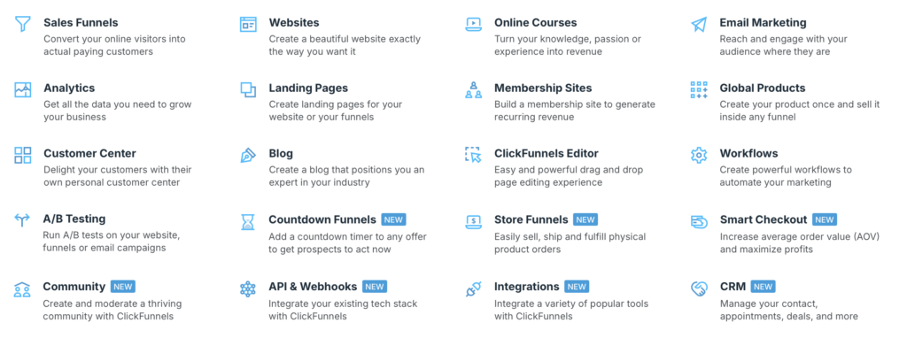 Kajabi vs Clickfunnels: Clickfunnels Products